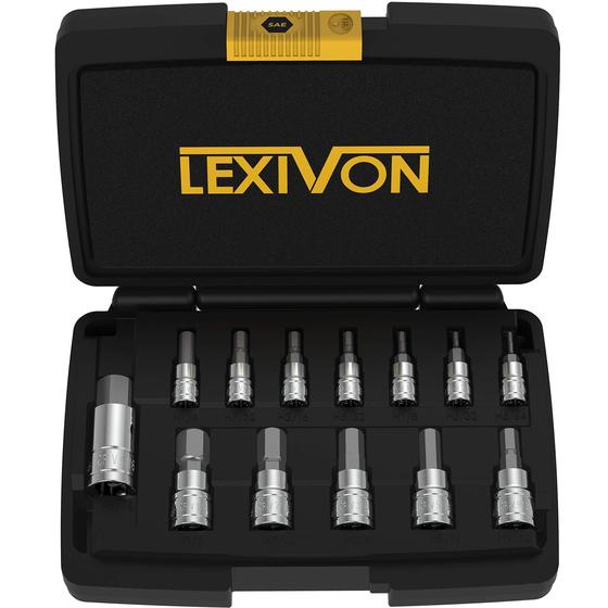 Imagem de Conjunto de soquetes Hex Bit LEXIVON de 13 peças SAE 5/64 - 9/16 com estojo