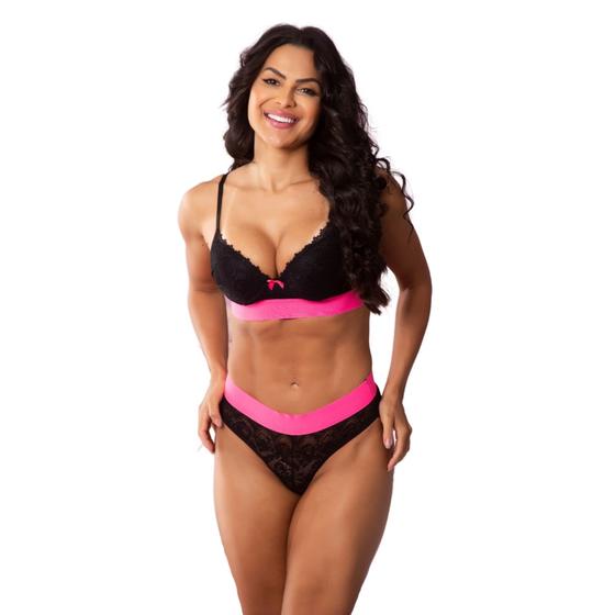 Imagem de Conjunto de Sutiã com Bojo e Calcinha com Detalhes Fluor Confortável Estilo Vibrante