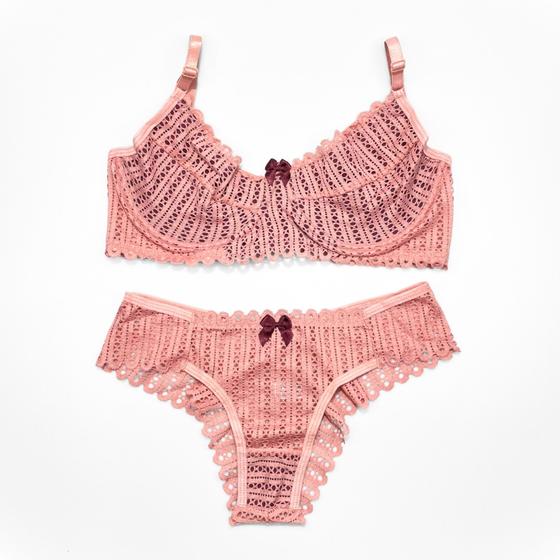 Imagem de Conjunto de Sutiã Sem Bojo  com Aro e Calcinha Renda Sexy Transparente Lingerie Sensual