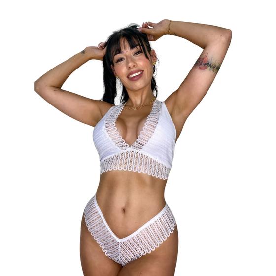 Imagem de Conjunto de Sutiã Sem Bojo e Calcinha Renda Feminino Sexy Lingerie Sensual e Sedutora