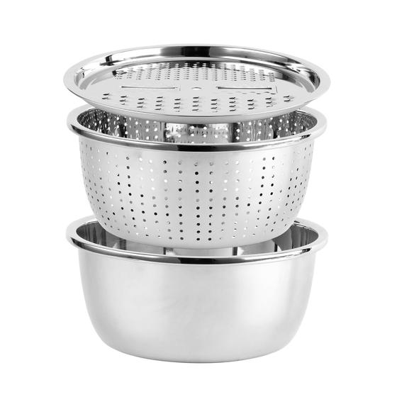 Imagem de Conjunto de Taças de Mistura COOK WITH COLOR 5L em Aço Inoxidável com Escorredor