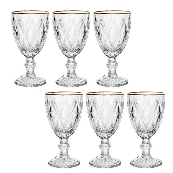 Imagem de Conjunto De Taças Diamante Clear Com Borda Dourada 6Pçs 300Ml