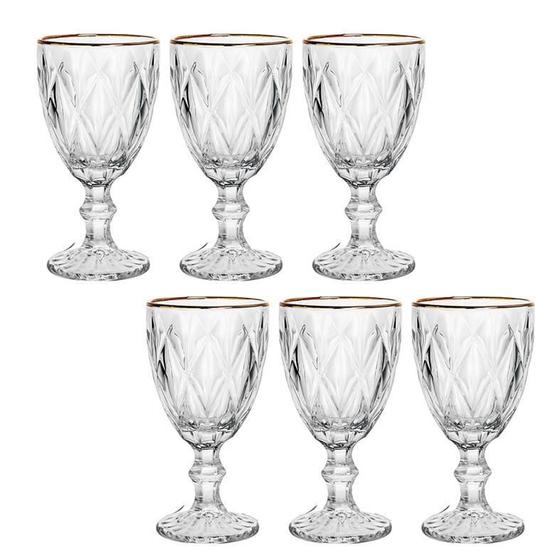 Imagem de Conjunto De Taças Diamante Clear Com Borda Dourada 6Pçs 300Ml