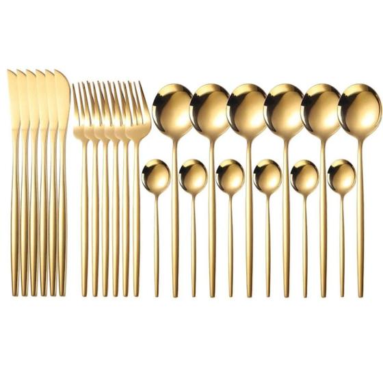 Imagem de Conjunto de Talheres 24 Peças Luxo Ouro Dourado Kit Faqueiro