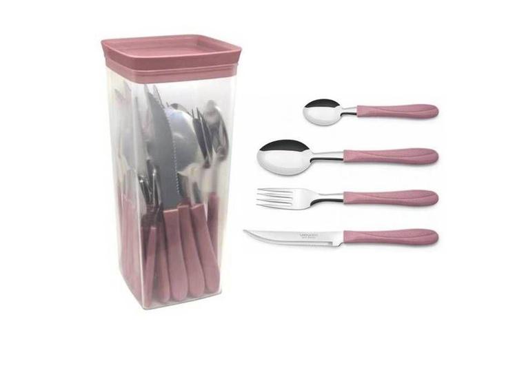 Conjunto de Talheres com Pote Simonaggio Trend - 25 Pçs Rosa Quartz Menor preço em Conjunto de Talheres com Pote Simonaggio Trend - 25 Pçs Rosa Quartz