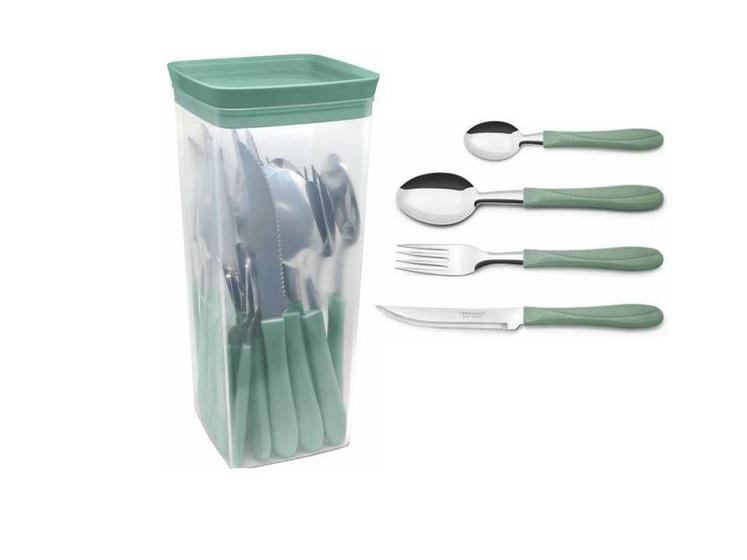 Conjunto de Talheres com Pote Simonaggio Trend - 25 Pçs Verde Oliva Menor preço em Conjunto de Talheres com Pote Simonaggio Trend - 25 Pçs Verde Oliva
