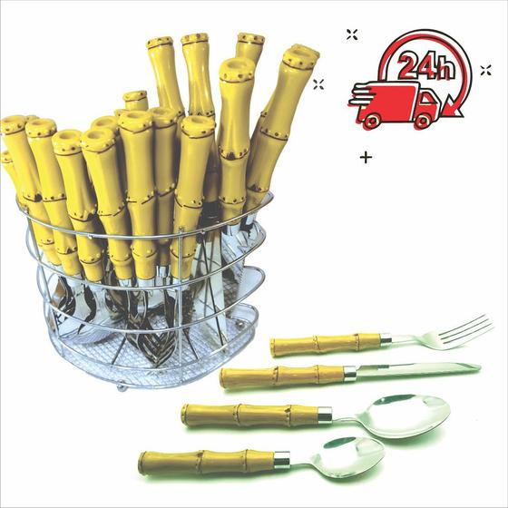 Conjunto de Talheres Faqueiro Cabo Plástico Imita Bambu 25pç Menor preço em Conjunto de Talheres Faqueiro Cabo Plástico Imita Bambu 25pç