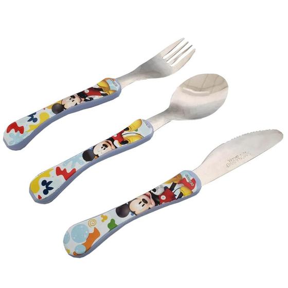 Imagem de Conjunto de Talheres Mickey 3 Peças Garfo Faca Colher Inox Disney Infantil Simonaggio