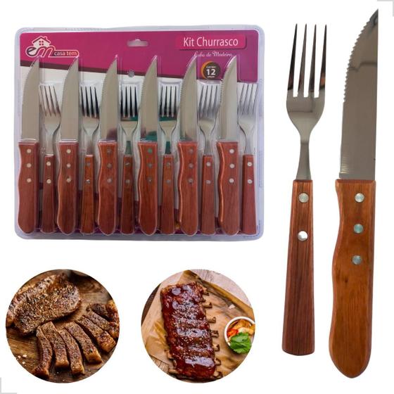 Imagem de Conjunto De Talheres Para Churrasco Jumbo Garfo Faca 12 Pçs 