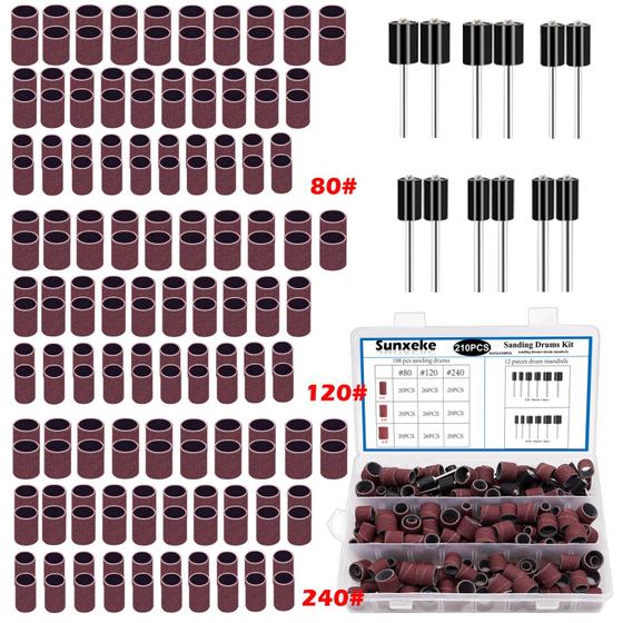 Imagem de Conjunto de tambores de lixar Sunxeke 210 peças com mangas de óxido de alumínio