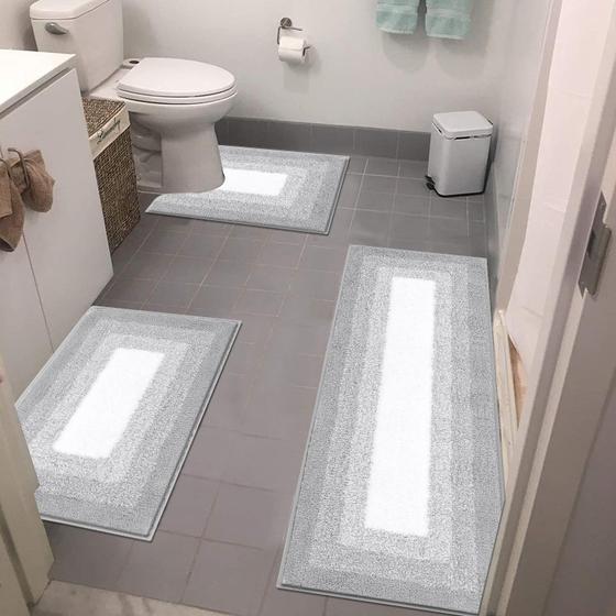 Imagem de Conjunto de tapetes de banheiro Bsmathom de 3 peças para banho absorvente antiderrapante