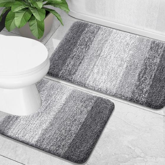 Imagem de Conjunto de tapetes de banheiro OLANLY Luxury Soft Microfiber Grey, 2 peças