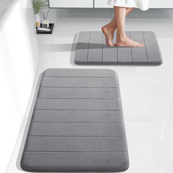 Imagem de Conjunto de Tapetes de Banho Yimobra - Memory Foam 2 Peças (43x63cm + 80x50cm) - Cinza
