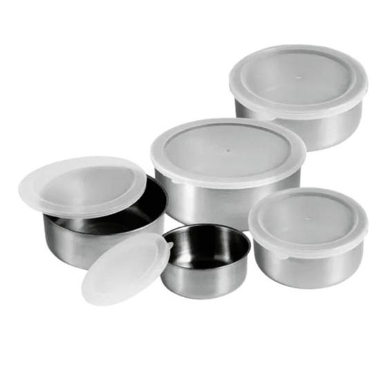 Imagem de Conjunto De Tigelas Aço Inox 5 Peças Com Tampa Resistente