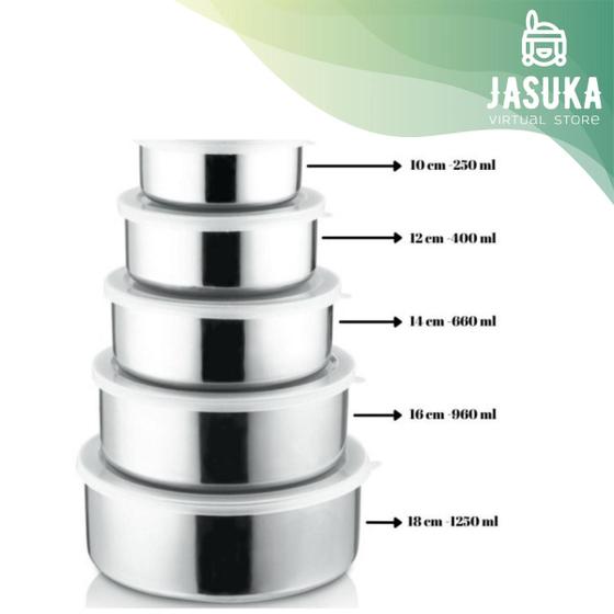 Imagem de Conjunto De Tigelas Aço Inox 5 Peças Com Tampa Resistente
