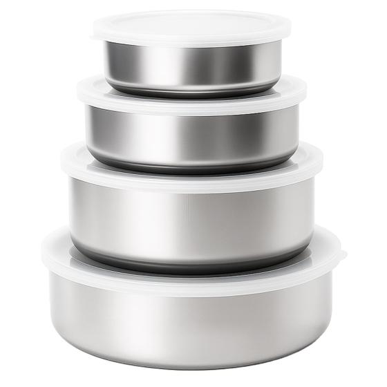 Imagem de Conjunto De Tigelas Com Tampa Potes Em Inox Redonda 4 Peças