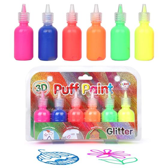 Imagem de Conjunto de Tintas Puff 3D Playkidiz com Glitter - 6 Unidades para Crianças