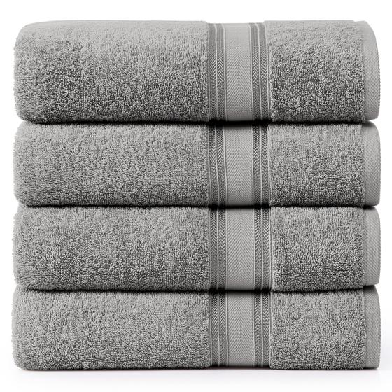 Imagem de Conjunto de Toalhas de Banho LANE LINEN Luxury - 100% Algodão, 4 Peças, Cinza, 70x140cm