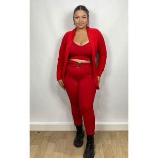 Imagem de Conjunto De Três Peças Feminino Blazer Max Longo Botões Cropped E Calça Lançamento Maravilhoso