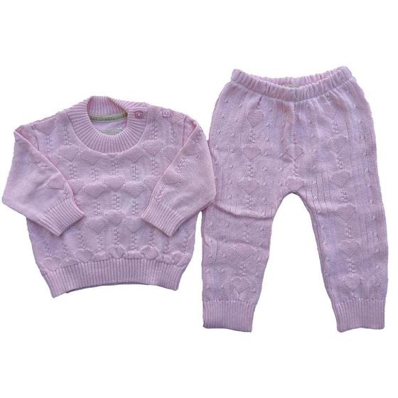 Imagem de Conjunto de Tricô Maya Corações Blusa e Calça Rosa Pastel