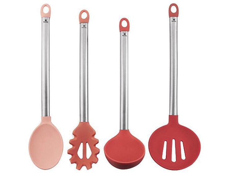 Imagem de Conjunto de Utensílios com 4 Peças em Aço Inox/Silicone Rosa - Hércules