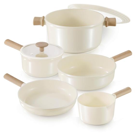 Imagem de Conjunto de Utensílios de Cozinha CAROTE Cerâmica Antiaderente - 7 Peças (Creme Branco)