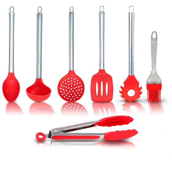 Imagem de Conjunto de Utensílios de Cozinha Em Silicone e Inox 7 Peças