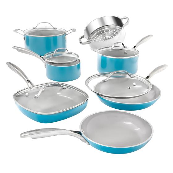 Imagem de Conjunto de utensílios de cozinha Gotham Steel Aqua Blue 12 peças antiaderentes