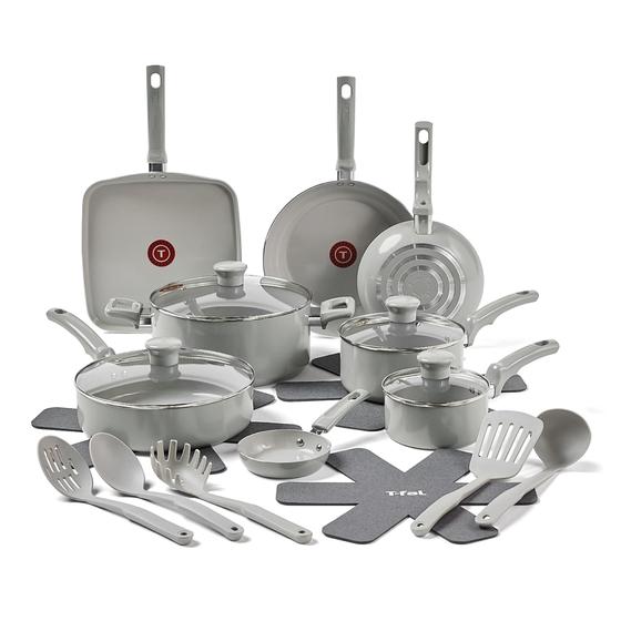 Imagem de Conjunto de utensílios de cozinha T-Fal Refresh Ceramic de 20 peças com utensílios Moon Grey