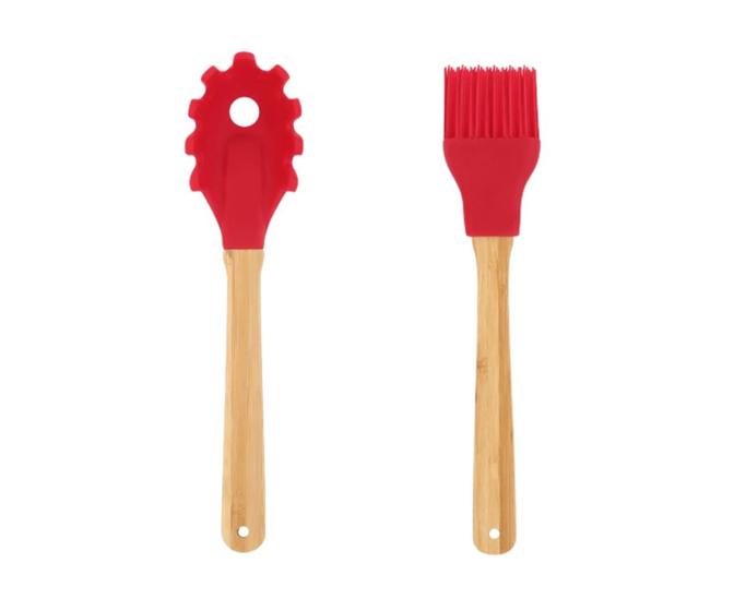 Imagem de Conjunto de Utensílios em Silicone 2 Peças Com Cabo de Madeira Não Risca Panela