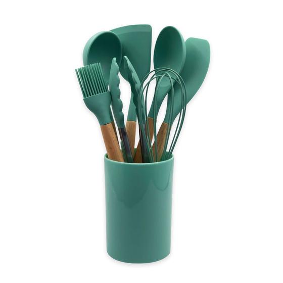 Imagem de Conjunto de Utensilios Silicone 8 Peças - Verde Escuro