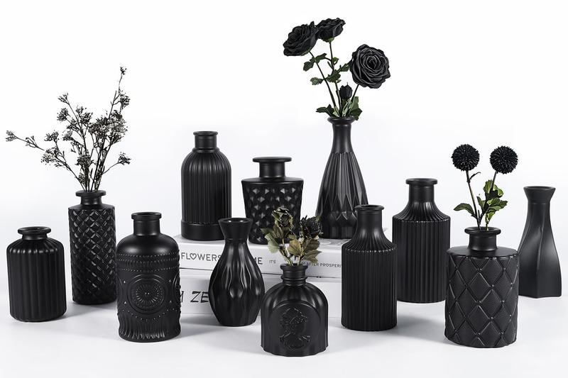Conjunto de vasos Glass Bud TBWIND, 12 unidades para flores pretas