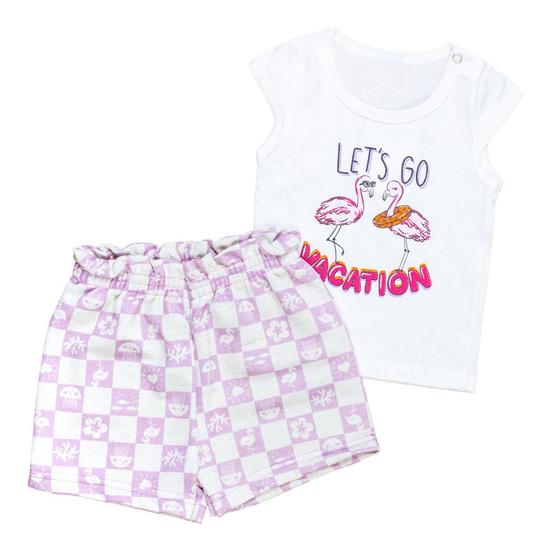 Imagem de Conjunto de Verão para Bebê Menina Cor Creme - Tema Flamingos