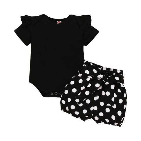 Imagem de Conjunto de Verão para Bebês Meninas (0-18 Meses) - Body Preto e Shorts de Bolinhas