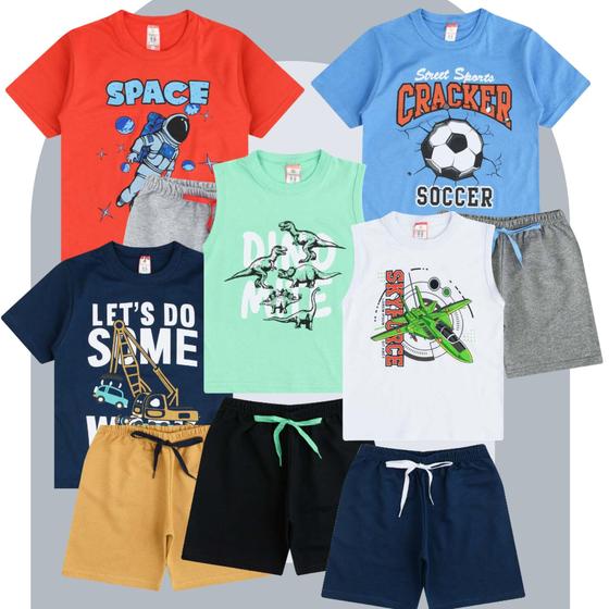 Imagem de Conjunto De Verão Roupa Infantil Menino Camiseta Bermuda 5un