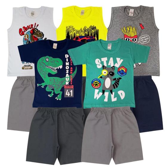 Imagem de Conjunto De Verão Roupa Infantil Menino Camiseta Bermuda 5un