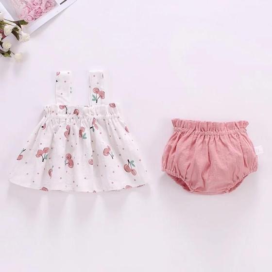 Imagem de Conjunto de Vestido e Shorts de Algodão Floral para Meninas - Roupas de Verão