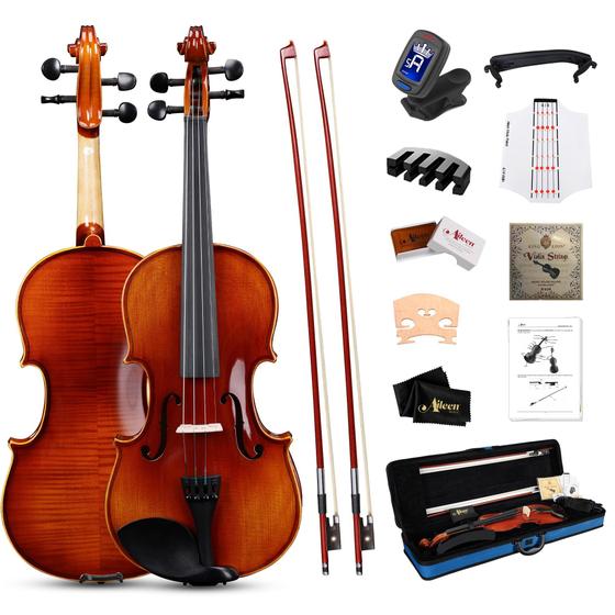 Imagem de Conjunto de Violino Aileen em Tamanho Real - Madeira Maciça com Estojo e Acessórios