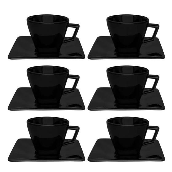 Conjunto de Xícara de Chá com Pires 06 Peças Quartier Black Oxford Menor preço em Conjunto de Xícara de Chá com Pires 06 Peças Quartier Black Oxford