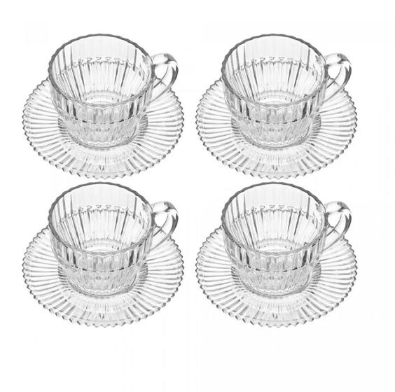Imagem de Conjunto de Xícaras de Chá com Pires Imperatriz em Cristal com 4 Peças 220ml - Wolff