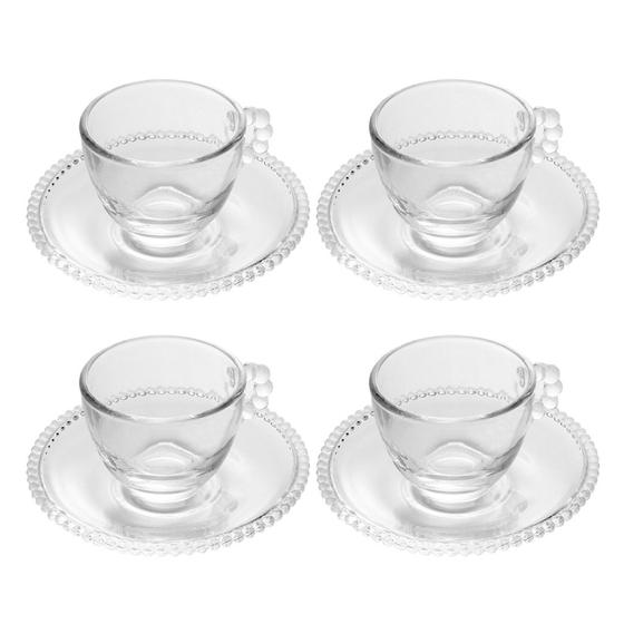 Imagem de Conjunto De Xícaras E Pires Em Cristal 80ml Pearl Wolff Com 4 Unidades