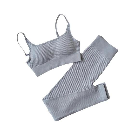 Imagem de Conjunto De Yoga Sem Costura De Cintura Alta Feminino Roupas Esportivas Treino Ginásio Esporte