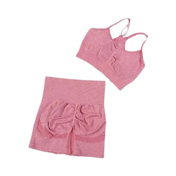 Imagem de Conjunto De Yoga Sem Costura Feminino 2 Peças Sutiã De Fitness Com Shorts De Ciclismo Roupa De