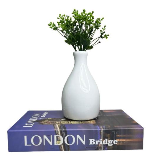 Imagem de Conjunto decoração livro London + vaso garrafa na cor branca