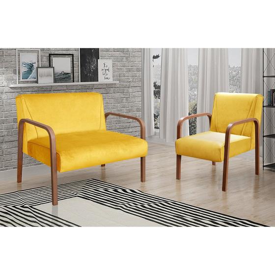 Imagem de Conjunto Decorativo Anita Kit Namoradeira + Poltrona Sala, Recepção Amarelo 090