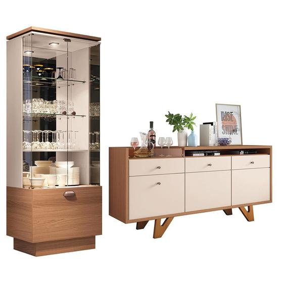 Conjunto Decorativo Cristaleira e Buffet Aparador Peggy/Noeli Nature / Off White G26 - Gran Belo Menor preço em Conjunto Decorativo Cristaleira e Buffet Aparador Peggy/Noeli Nature / Off White G26 - Gran Belo