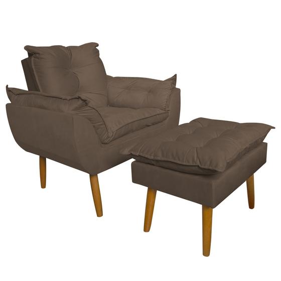 Imagem de Conjunto Decorativo Poltrona com Puff Opala Suede Cappuccino - Montanaris Decor