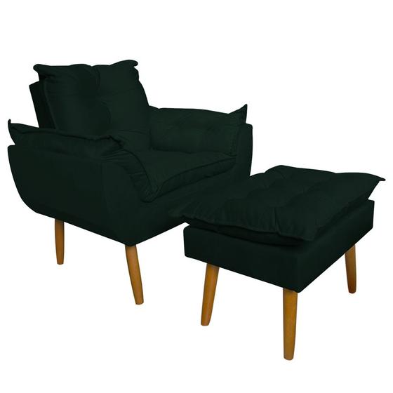 Imagem de Conjunto Decorativo Poltrona com Puff Opala Suede Verde - Montanaris Decor