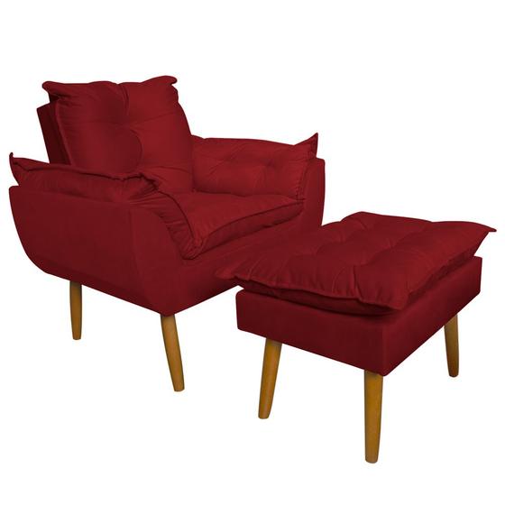 Imagem de Conjunto Decorativo Poltrona com Puff Opala Suede Vermelho - Montanaris Decor
