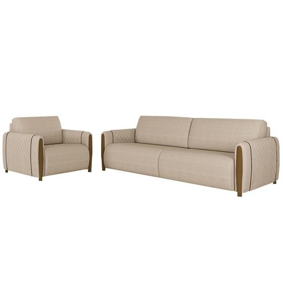 Imagem de Conjunto Decorativo Poltrona e Sofá 223cm Maceió Linho Champagne G45 - Gran Belo